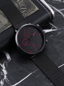 Đồng hồ thạch anh tròn có dây đeo lưới cho nam - màu đen - Xem 5