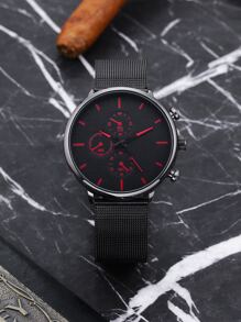 Đồng hồ thạch anh tròn có dây đeo lưới cho nam - màu đen - Xem 8