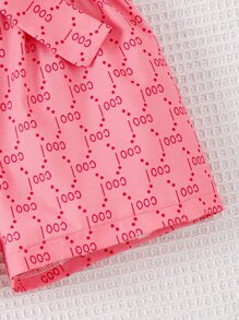 年輕女孩熊印花t恤＆字母圖形短褲