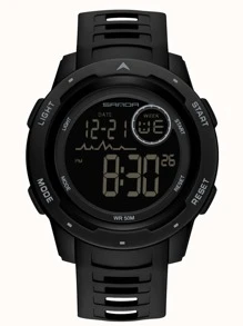 SANDA 男士時尚戶外運動LED數字手錶防水手錶帶鐘功能 - 黑色 - 查看 1