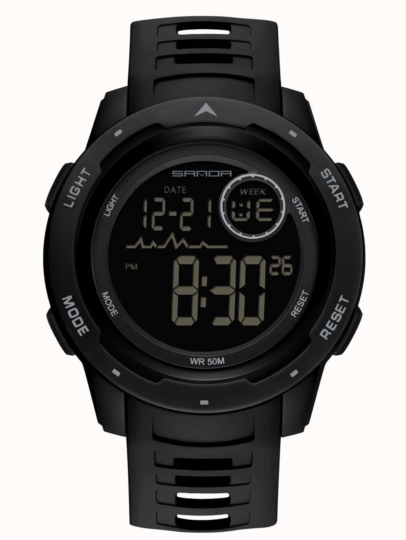 SANDA 男士時尚戶外運動LED數字手錶防水手錶帶鐘功能 - 黑色 - 查看 1