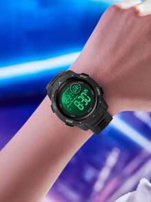 SANDA 男士時尚戶外運動LED數字手錶防水手錶帶鐘功能 - 黑色 - 查看 2