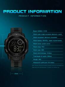 SANDA 男士時尚戶外運動LED數字手錶防水手錶帶鐘功能 - 黑色 - 查看 4