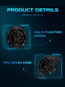 SANDA 男士時尚戶外運動LED數字手錶防水手錶帶鐘功能 - 黑色 - 查看 5