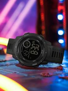 SANDA 男士時尚戶外運動LED數字手錶防水手錶帶鐘功能 - 黑色 - 查看 7