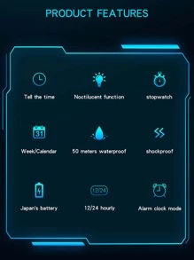 SANDA 男士時尚戶外運動LED數字手錶防水手錶帶鐘功能 - 黑色 - 查看 9