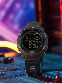 SANDA 男士時尚戶外運動LED數字手錶防水手錶帶鐘功能 - 黑色 - 查看 11