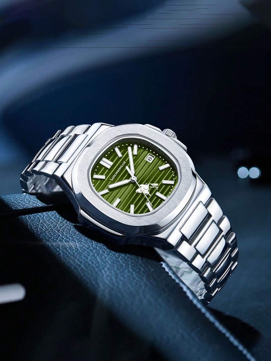 FENSIR 1pc Men Silver Stainless Steel Strap Business Date Tourbillon Round Dial Mechanical Watch, For Daily Decoration - Silver - View 1