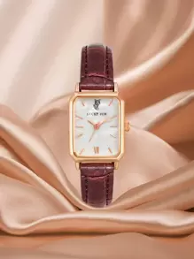 LUCKYFOX 1 chiếc Đồng hồ thạch anh mặt số hình chữ nhật bằng da cá sấu màu nâu dập nổi bằng PU, dùng làm quà tặng cho cuộc sống hàng ngày cho học sinh đi học trở lại - màu nâu - Xem 3