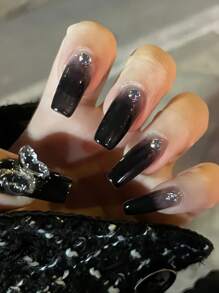 24pcs Y2K Aesthetic Long Square Ombre Fake Nail & 1sheet Tape & 1pc Nail File For Nail Art Press On Nails Nail Supplies - Multicolor - View 1