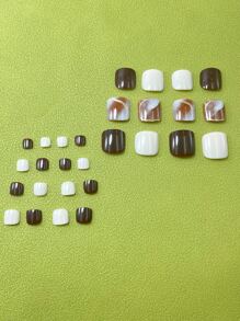 Nâng cao phong cách của bạn với 24 chiếc Đá cẩm thạch vuông ngắn bằng đá cẩm thạch Smudge Bronzing Pattern Móng chân giả & 1 tờ băng & 1 cái Dũa móng tay Bấm vào móng tay Đồ dùng làm móng - Nhiều màu - Xem 2