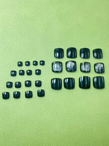 24 piezas Uña del pie falsa corto cuadrado bronceado & 1 hoja cinta & 1 pieza lima de uña - Multicolor - Ver 2