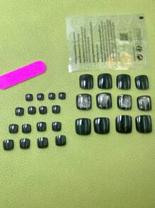 24 piezas Uña del pie falsa corto cuadrado bronceado & 1 hoja cinta & 1 pieza lima de uña - Multicolor - Ver 3