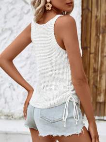 SHEIN LUNE 素色側抽繩針織背心上衣 - 米色 - 查看 2