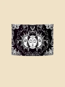 1pc Sun Print Tapestry, Modern Fabric Tapestry Poster Wall Hanging For Bedroom Aesthetic - Black and White - View 2