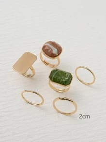 6入組/套幾何裝飾戒指 - 彩色 - 查看 3
