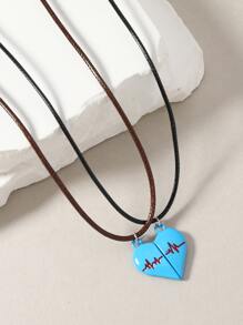 2入組男士情侶愛心掛飾項鍊 - 彩色 - 查看 1