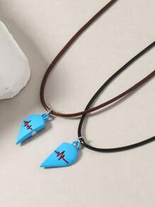 2入組男士情侶愛心掛飾項鍊 - 彩色 - 查看 2