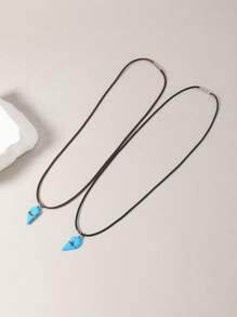 2入組男士情侶愛心掛飾項鍊 - 彩色 - 查看 3