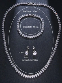 方晶鋯石裝飾首飾套裝 - 銀色 - 查看 4