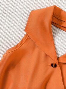 SHEIN Young Girl Pleated Hem Belted Halter Dress - Orange - View 6