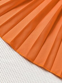 SHEIN Young Girl Pleated Hem Belted Halter Dress - Orange - View 8