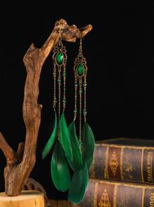 Feather Drop Earrings - Multicolor - View 3