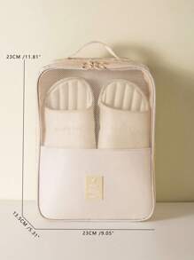 簡約便攜式三位置鞋子收納袋讓您鞋子在旅行時井井有條並受到保護防水旅行學習用品學校用品學校用品學生鞋配件鞋盒鞋收納盒鞋包房間用品 - 米色 - 查看 4