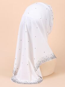 Mujer 1 pieza Hijab con diseño de diamante de imitación atractivo para diariamente - Blanco - Ver 2