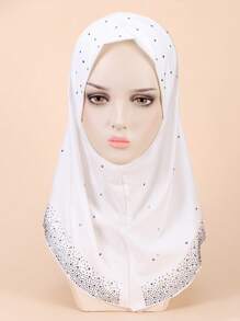 Mujer 1 pieza Hijab con diseño de diamante de imitación atractivo para diariamente - Blanco - Ver 5