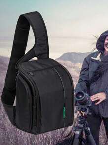 極簡風格數字相機袋帶拉鍊電子組織器禮物合適男士商務/旅行/學校/辦公室使用 - 黑色 - 查看 2