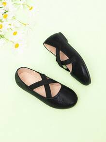 時尚芭蕾舞鞋適用於閃亮交叉帶一腳蹬平底鞋 - 黑色 - 查看 4