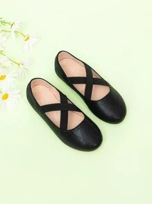 時尚芭蕾舞鞋適用於閃亮交叉帶一腳蹬平底鞋 - 黑色 - 查看 5