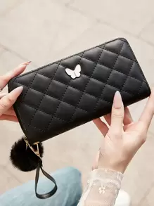 2023 新款时尚 Ringer 刺绣蝴蝶女士女士超薄轻便现代商务信用卡身份证现金商务休闲教师节教师礼物工作商务通勤旅行节日办公室度假周年纪念生日情人节礼物少女礼物女士白领礼物大学生礼物学校用品教师礼物返校情人节女士钱包钱包长钱包腕带钱包 - 黑色 - 查看 2