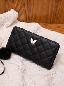 2023 新款时尚 Ringer 刺绣蝴蝶女士女士超薄轻便现代商务信用卡身份证现金商务休闲教师节教师礼物工作商务通勤旅行节日办公室度假周年纪念生日情人节礼物少女礼物女士白领礼物大学生礼物学校用品教师礼物返校情人节女士钱包钱包长钱包腕带钱包 - 黑色 - 查看 4