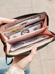 2023 新款时尚 Ringer 刺绣蝴蝶女士女士超薄轻便现代商务信用卡身份证现金商务休闲教师节教师礼物工作商务通勤旅行节日办公室度假周年纪念生日情人节礼物少女礼物女士白领礼物大学生礼物学校用品教师礼物返校情人节女士钱包钱包长钱包腕带钱包 - 黑色 - 查看 5