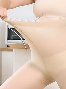 1對女式大碼素色時尚簡約緊身褲適合日常生活 - 米色 - 查看 5