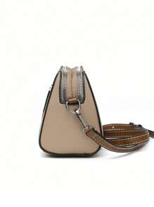 Mini Square Bag Metal Decor Two Tone With Zipper PU Fashionable - Khaki - View 3