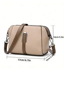 Mini Square Bag Metal Decor Two Tone With Zipper PU Fashionable - Khaki - View 5