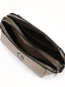 Mini Square Bag Metal Decor Two Tone With Zipper PU Fashionable - Khaki - View 6