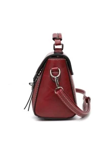 復古迷你方形包,扭轉鎖扣翻蓋pu - 酒紅色 - 查看 4