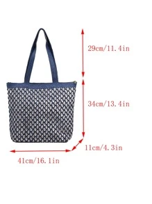 Large Crochet Bag With Zipper Colorblock - Navy Blue - View 4
