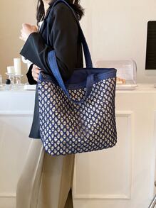 Large Crochet Bag With Zipper Colorblock - Navy Blue - View 1