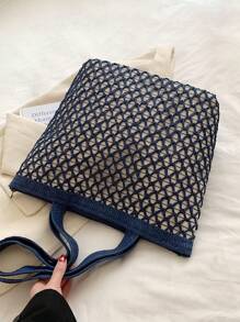 Large Crochet Bag With Zipper Colorblock - Navy Blue - View 6