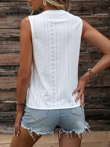 SHEIN Clasi Eyelet Embroidery Notched Neckline Tank Top - White - View 2
