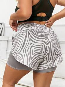 Plus Allover Print Wideband Waist 2 In 1 Sports Shorts - Multicolor - View 2