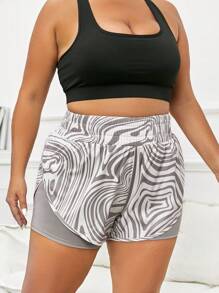 Plus Allover Print Wideband Waist 2 In 1 Sports Shorts - Multicolor - View 3