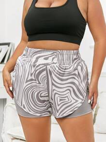Plus Allover Print Wideband Waist 2 In 1 Sports Shorts - Multicolor - View 4