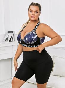 Plus Letter Tape Sports Bra - Blue - View 1