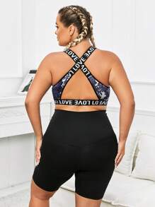 Plus Letter Tape Sports Bra - Blue - View 2